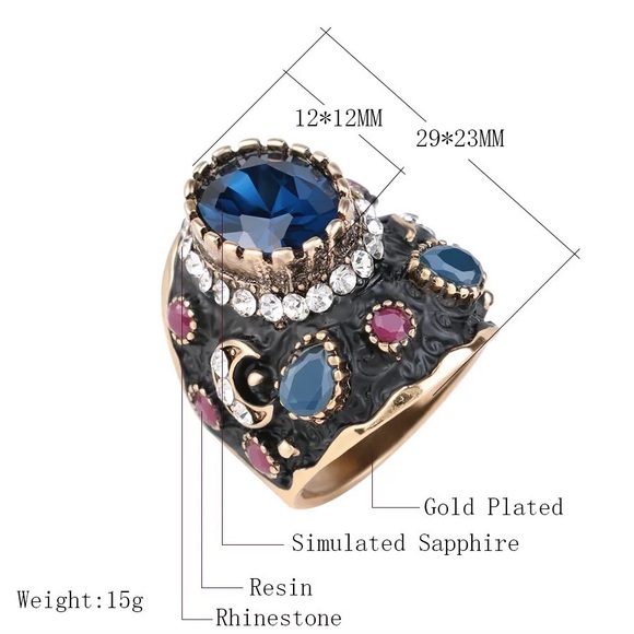 Boho Statement Sapphire Ring Size 7 - Picture 6 of 6